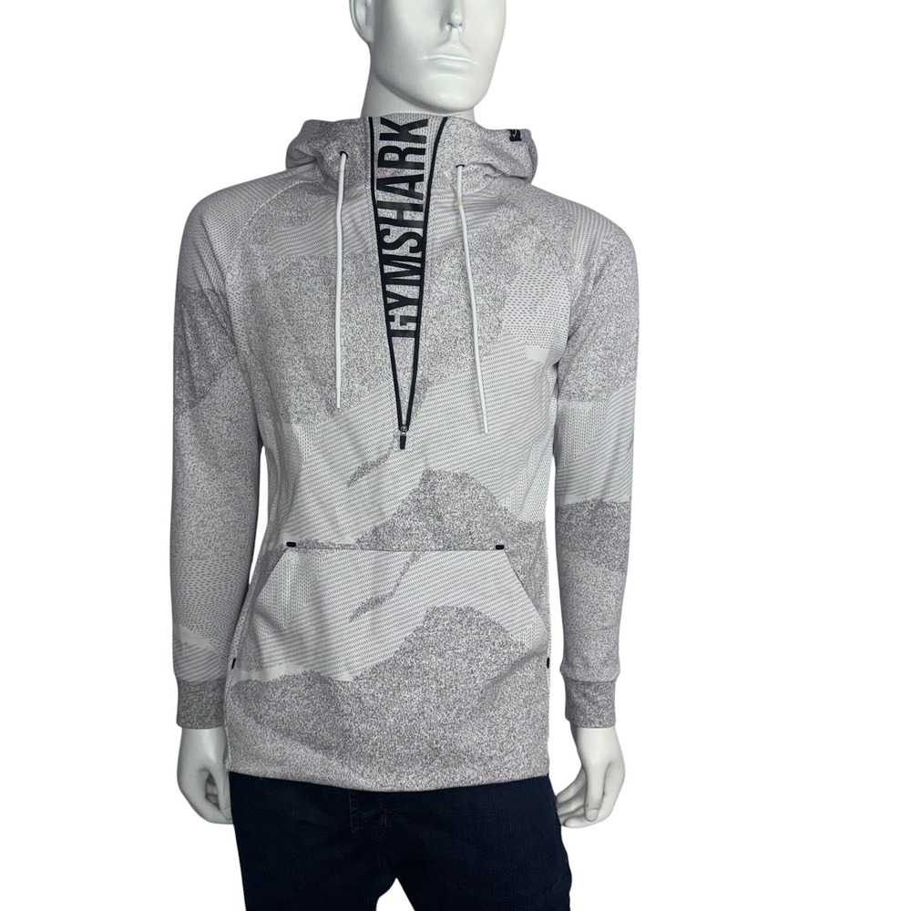 Gymshark Mens Grey Ultra Jacquard Quarter Zip Hoodie Size S Long Sleeve Athletic